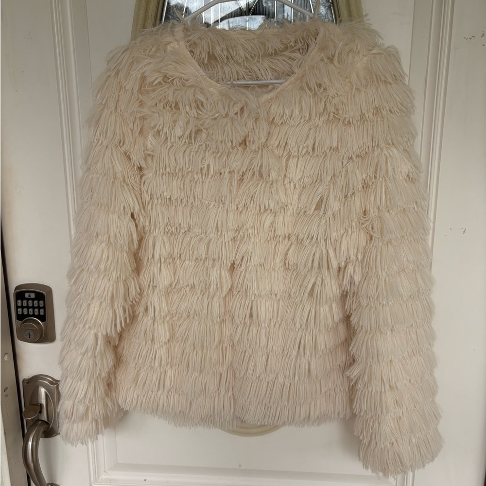 Main Strip Cream Faux Fur Jacket